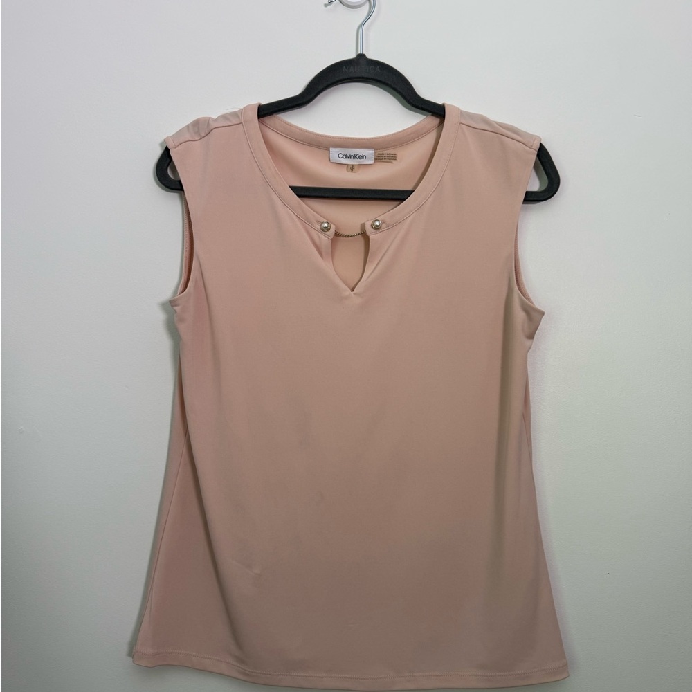 Calvin Klein Pink Sleeveless Pearl Blouse